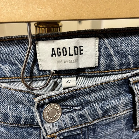 AGOLDE Women's Nico High Rise Blue Jeans Chewed Hem - Picture 12 of 16